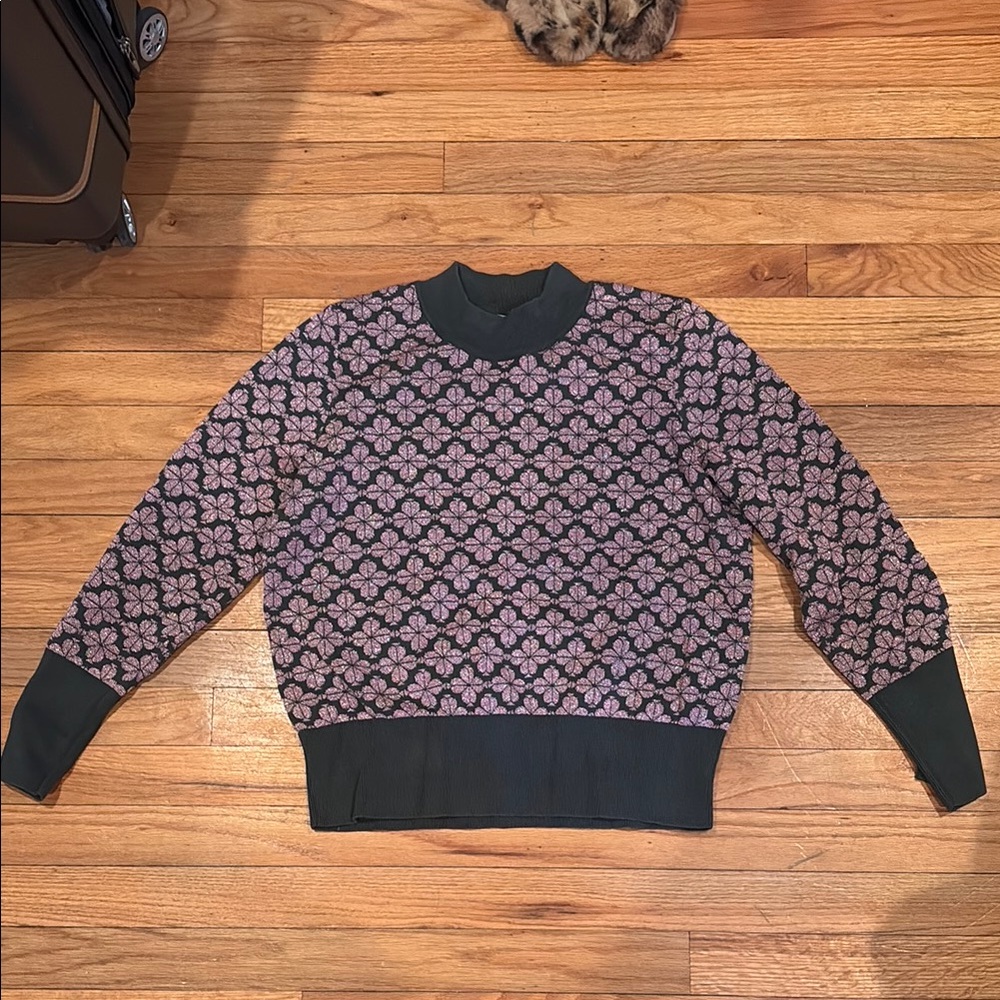 kate Spade Pink and Gray Sparkle Flower Sweater